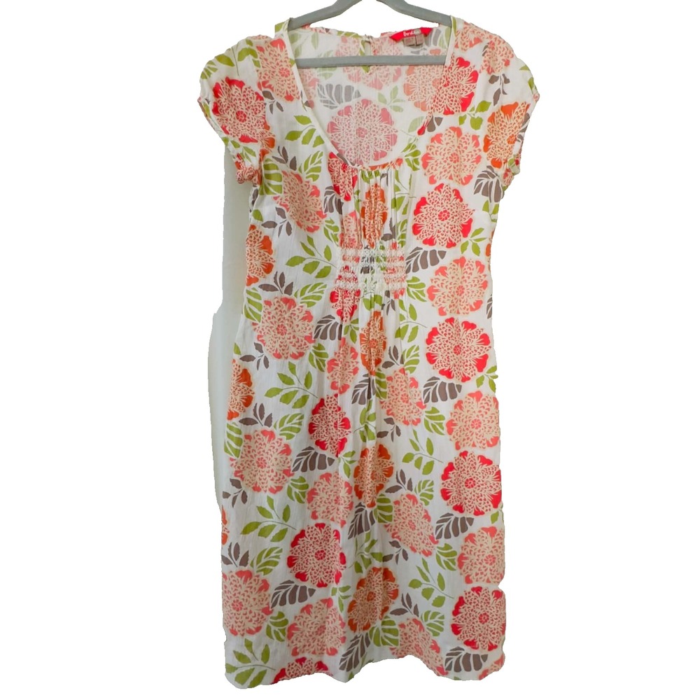 Boden Size US 6R Floral Cotton Midi Dress Ivory Coral Garden Cottagecore Womens
